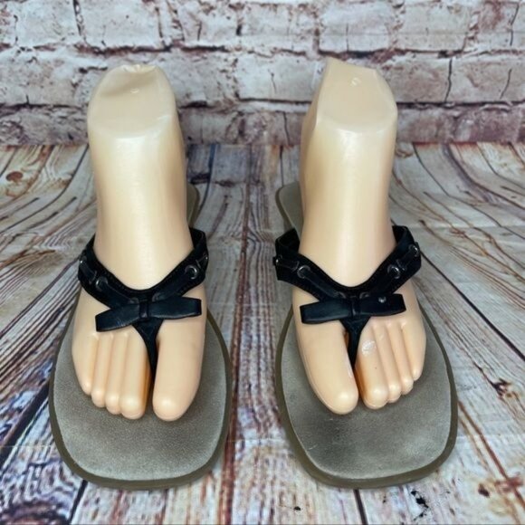 Aerosoles Black Leather Strappy Low Wedge Flip Flop Sandals Sz 7 - Picture 7 of 8